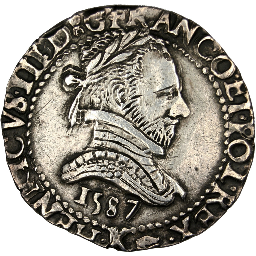 FRANCE, Demi Franc, 1587, Bordeaux, AU(50-53), Silver, Sombart #4716, 6.97