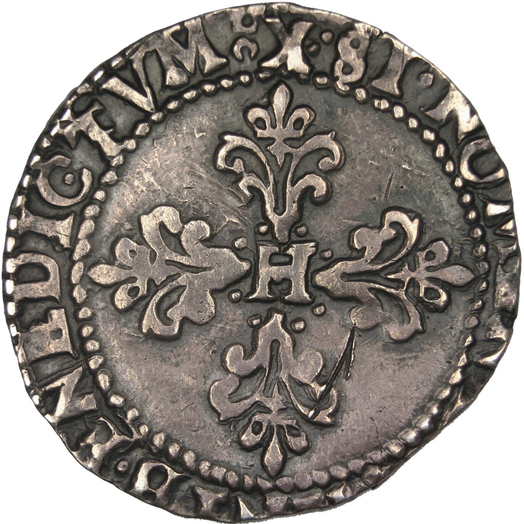 FRANCE, Demi Franc, 1587, Bordeaux, AU(50-53), Silver, Sombart #4716, 6.97