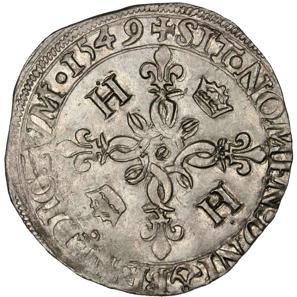 FRANCE, Douzain, 1549, Rouen, AU(55-58), Billon, Sombart #4380, 2.50