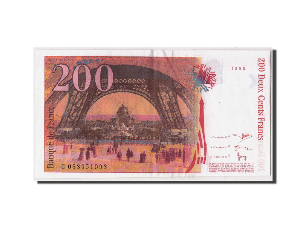 France, 200 Francs, 200 F 1995-1999 ''Eiffel'', 1999, KM #159c, AU(50-53),...