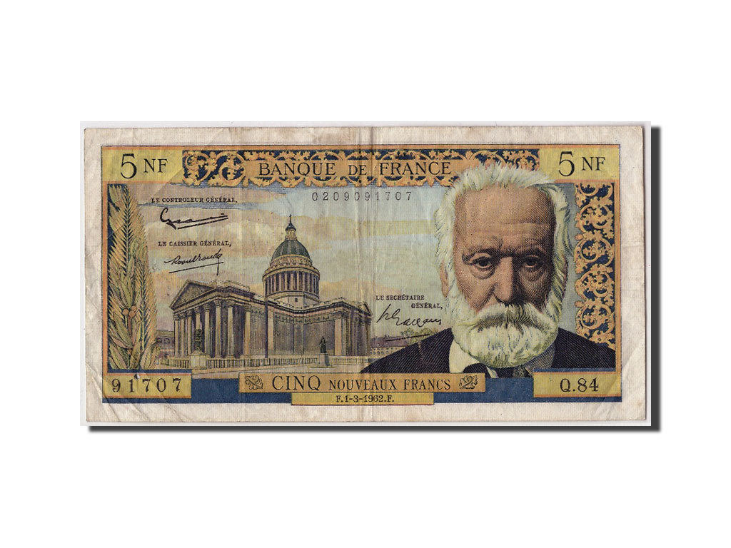 France, 5 Nouveaux Francs, 5 NF 1959-1965 ''Victor Hugo'', 1962, KM #141a,...