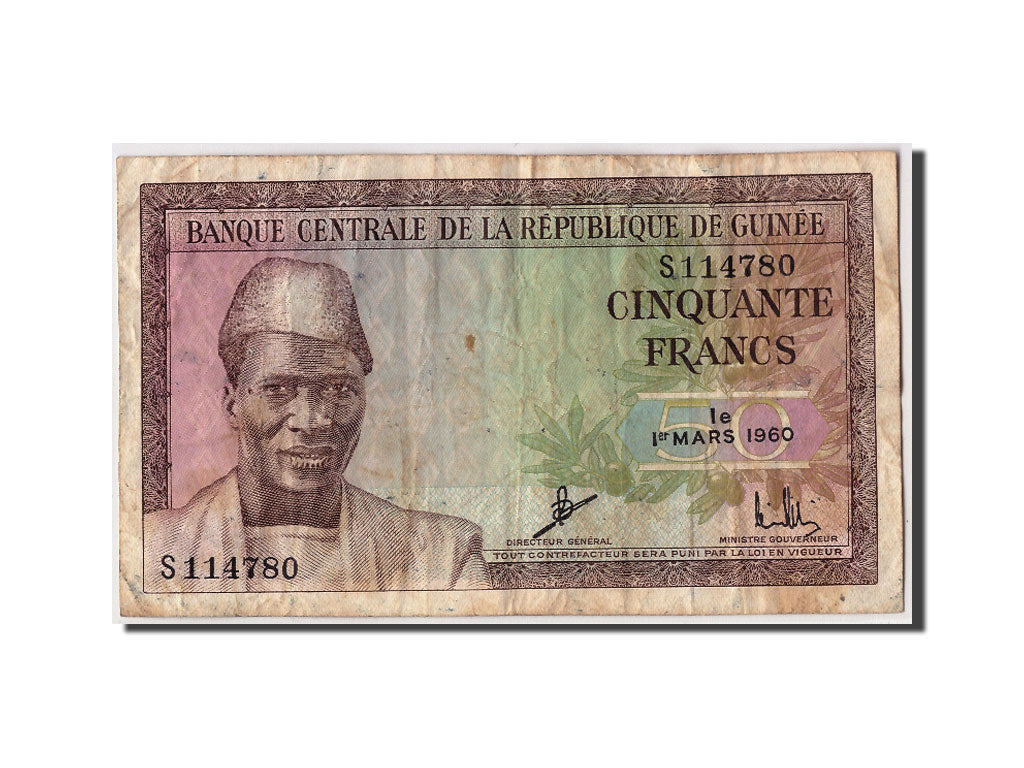 Guinea, 50 Francs, 1960, KM #12a, 1960-03-01, F(12-15), S114780