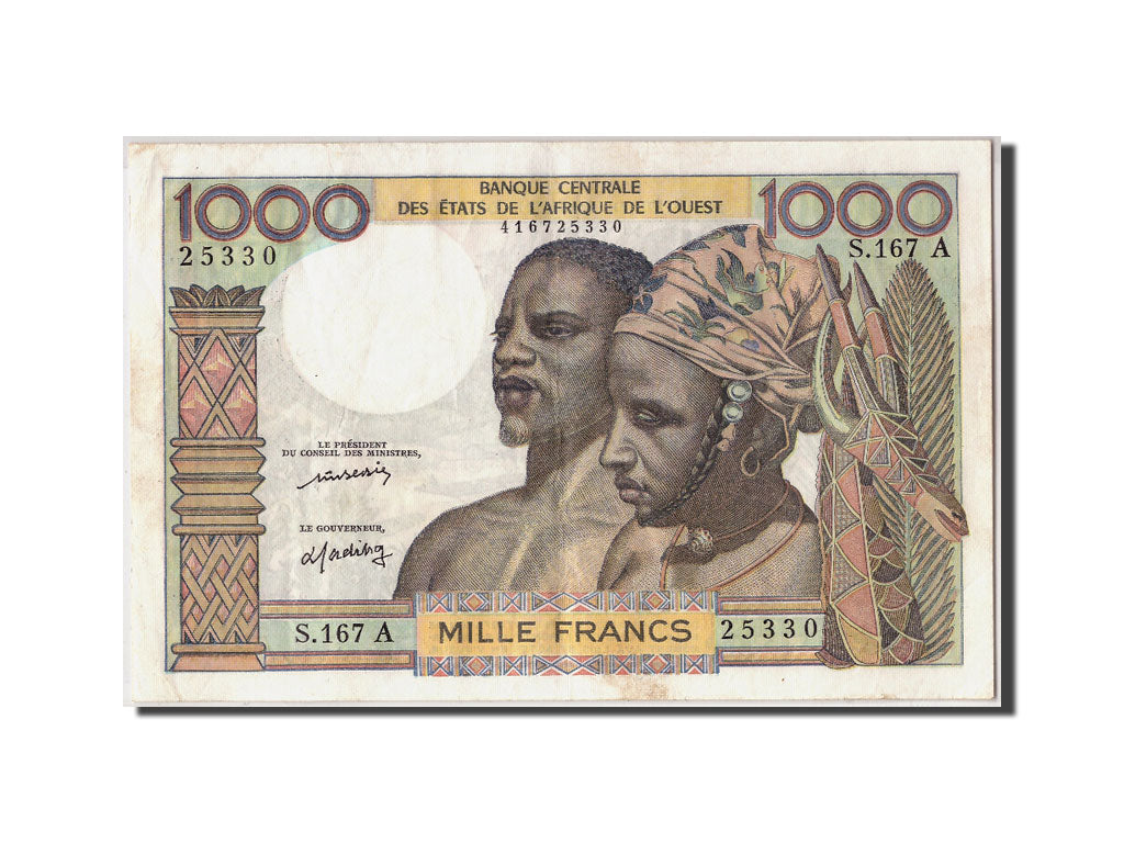 West African States, 1000 Francs, KM #103Al, VF(30-35), S.167A 25330