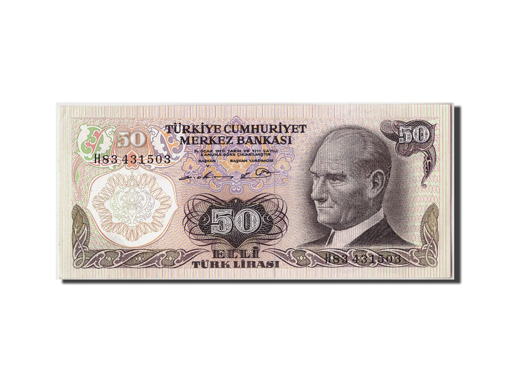 Banknote, Turkey, 50 Lira, L.1970 (1976), Undated, KM:188, UNC(65-70)