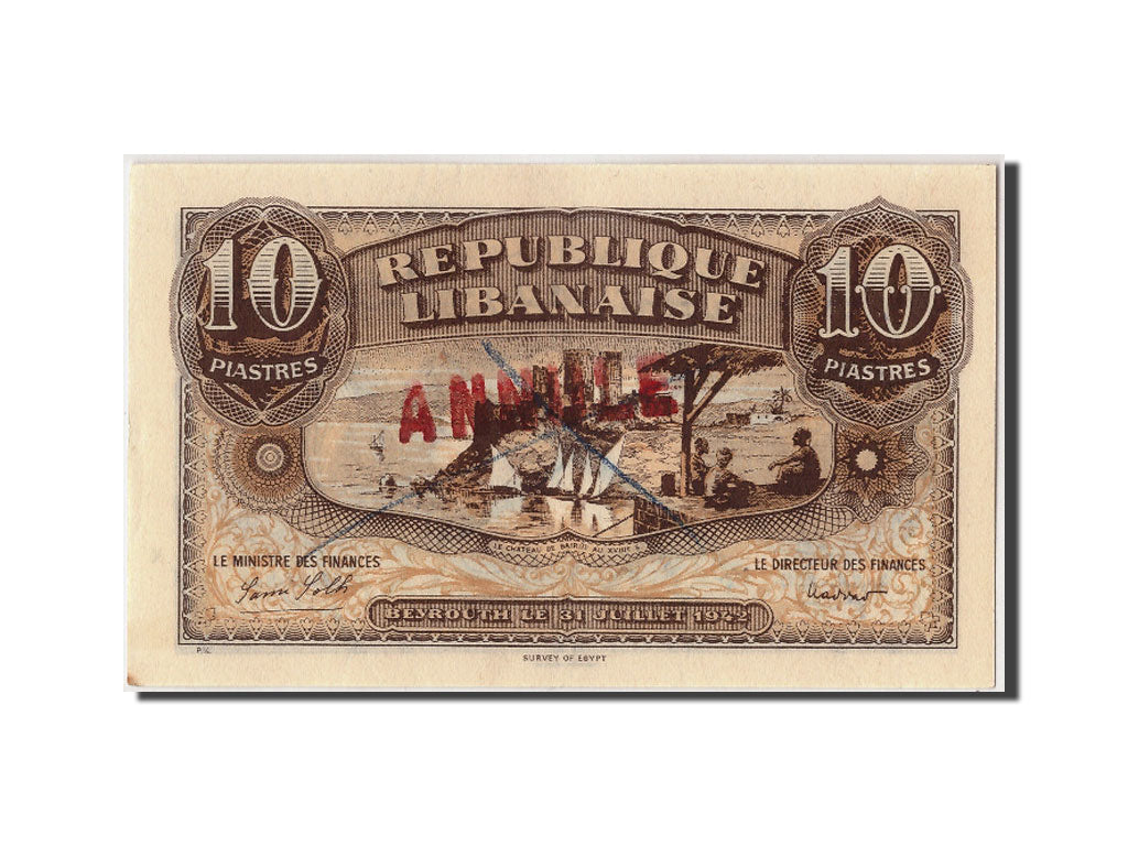 Lebanon, 10 Piastres, 1942, KM:35, 1942-07-31, AU(55-58)