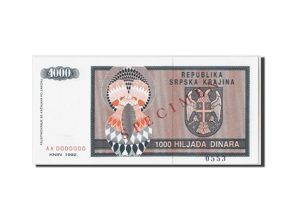 Banconote, Croazia, 1000 Dinara, 1992, KM:R5s, Undated, FDS