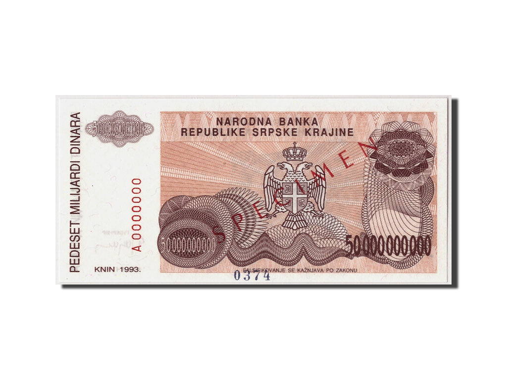 Banconote, Croazia, 50 Milliard Dinara, 1993, KM:R29s, Undated, FDS