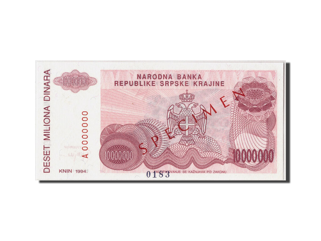 Banknote, Croatia, 10 Million Dinara, 1994, Undated, KM:R34s, UNC(65-70)