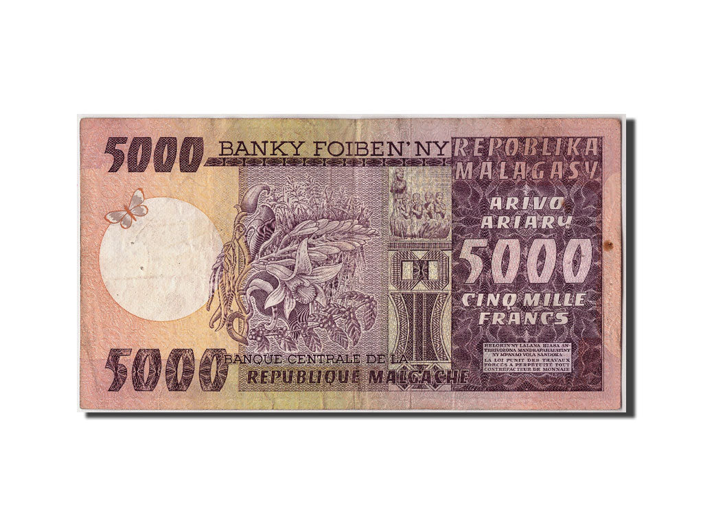 Geldschein, Madagascar, 5000 Francs = 1000 Ariary, Undated, Undated, KM:66a, S