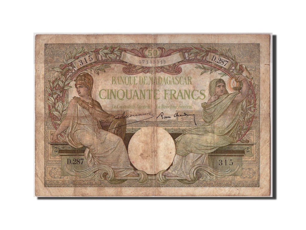 Banknote, Madagascar, 50 Francs, Undated, Undated, KM:38, VF(20-25)