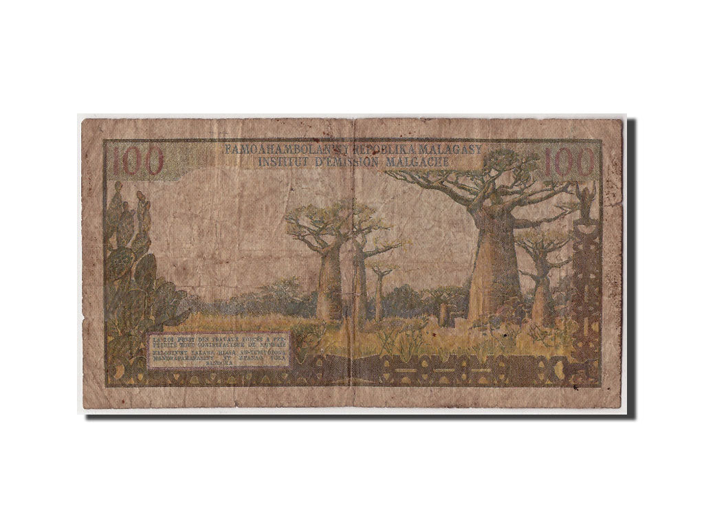 Madagascar, 100 Francs =  20 Ariary, Undated (1966), KM:57a, Undated, F(12-15...