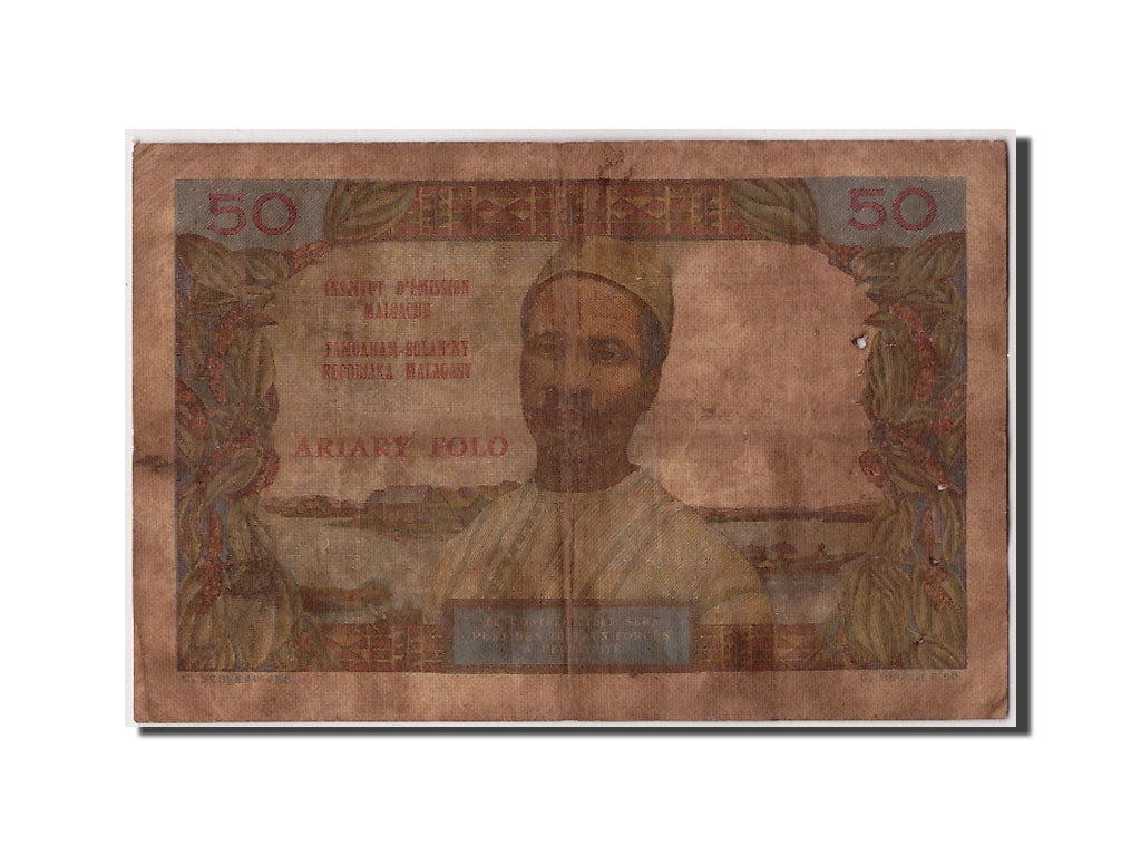 Madagascar, 50 Francs = 10 Ariary, undated (1969), Undated, KM:61, VG(8-10),...