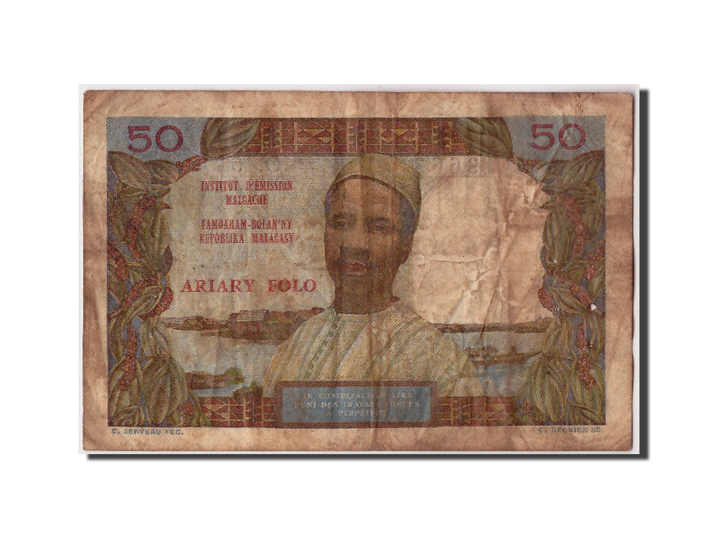 Madagascar, 50 Francs = 10 Ariary, undated (1969), KM:61, Undated, B+, O.45