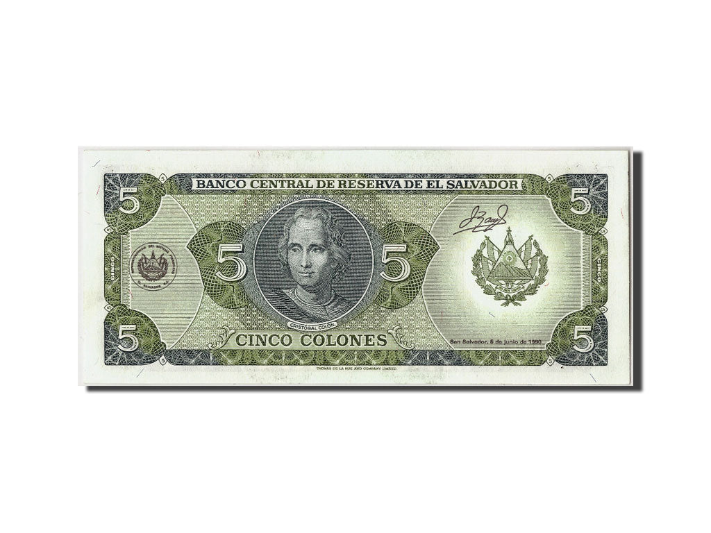 Banknote, El Salvador, 5 Colones, 1990, 1990-05-16, KM:138a, UNC(65-70)