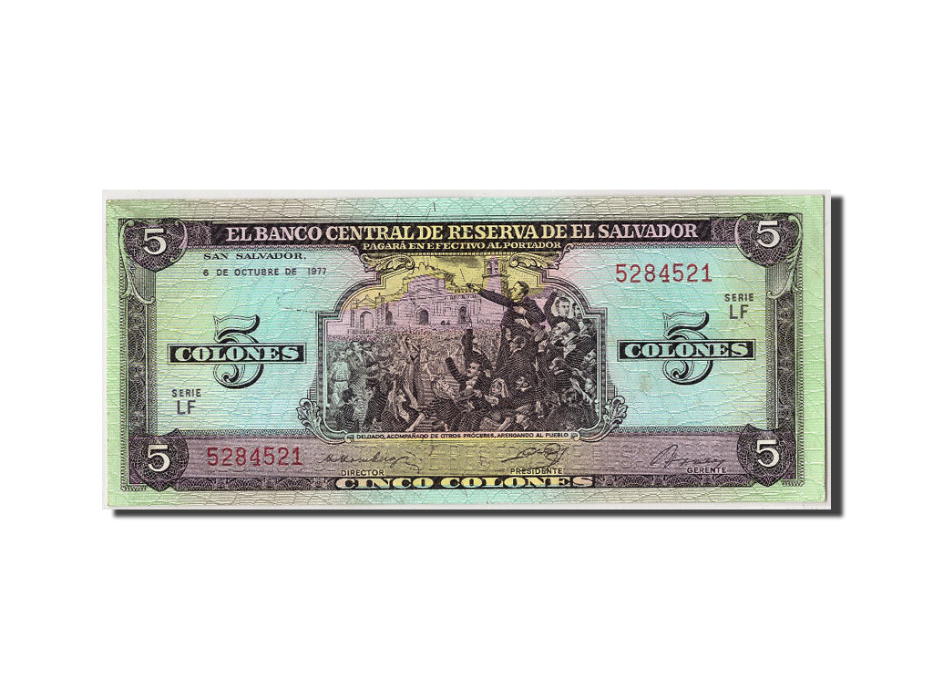 Billet, El Salvador, 5 Colones, 1977, 1977-10-06, KM:126a, NEUF