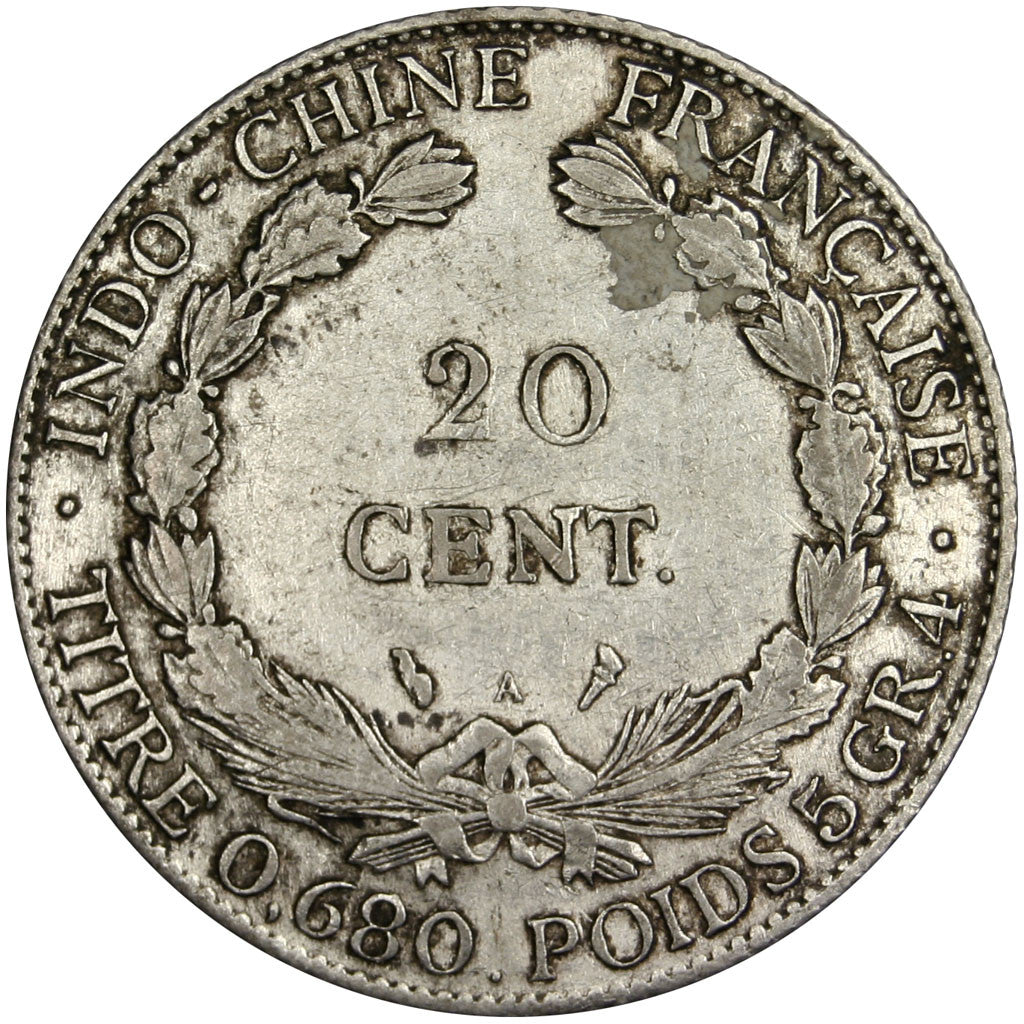 Coin, French Indochina, 20 Cents, 1922, Paris, AU(50-53), Silver, Lecompte:222