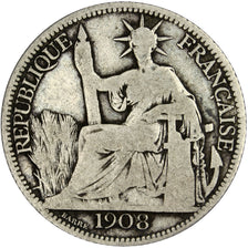 Indochine, 20 Cent, 1908, Paris, VF(20-25), Silver, Lecompte #207, 5.22