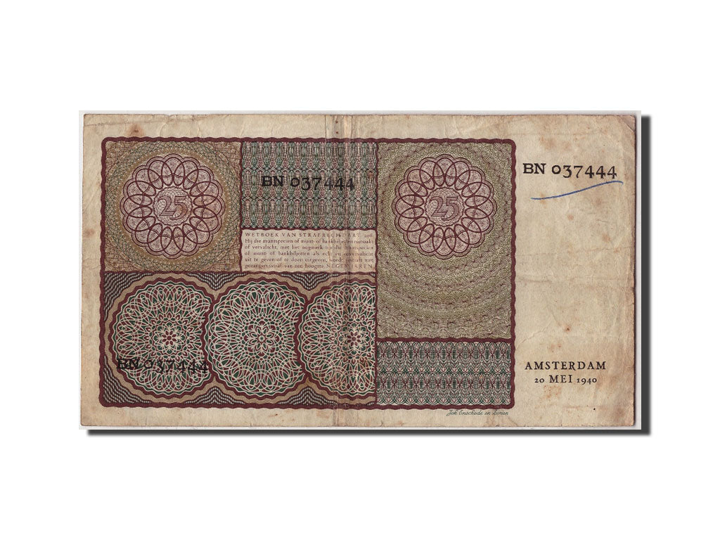 Pays Bas, 25 Gulden, 1940, KM:57, 1940-05-20, TB