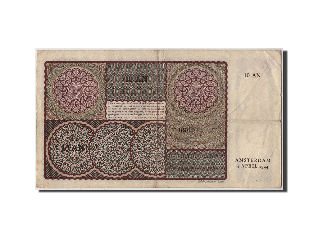 Paesi Bassi, 25 Gulden, 1944, KM:60, 1944-04-04, MB+