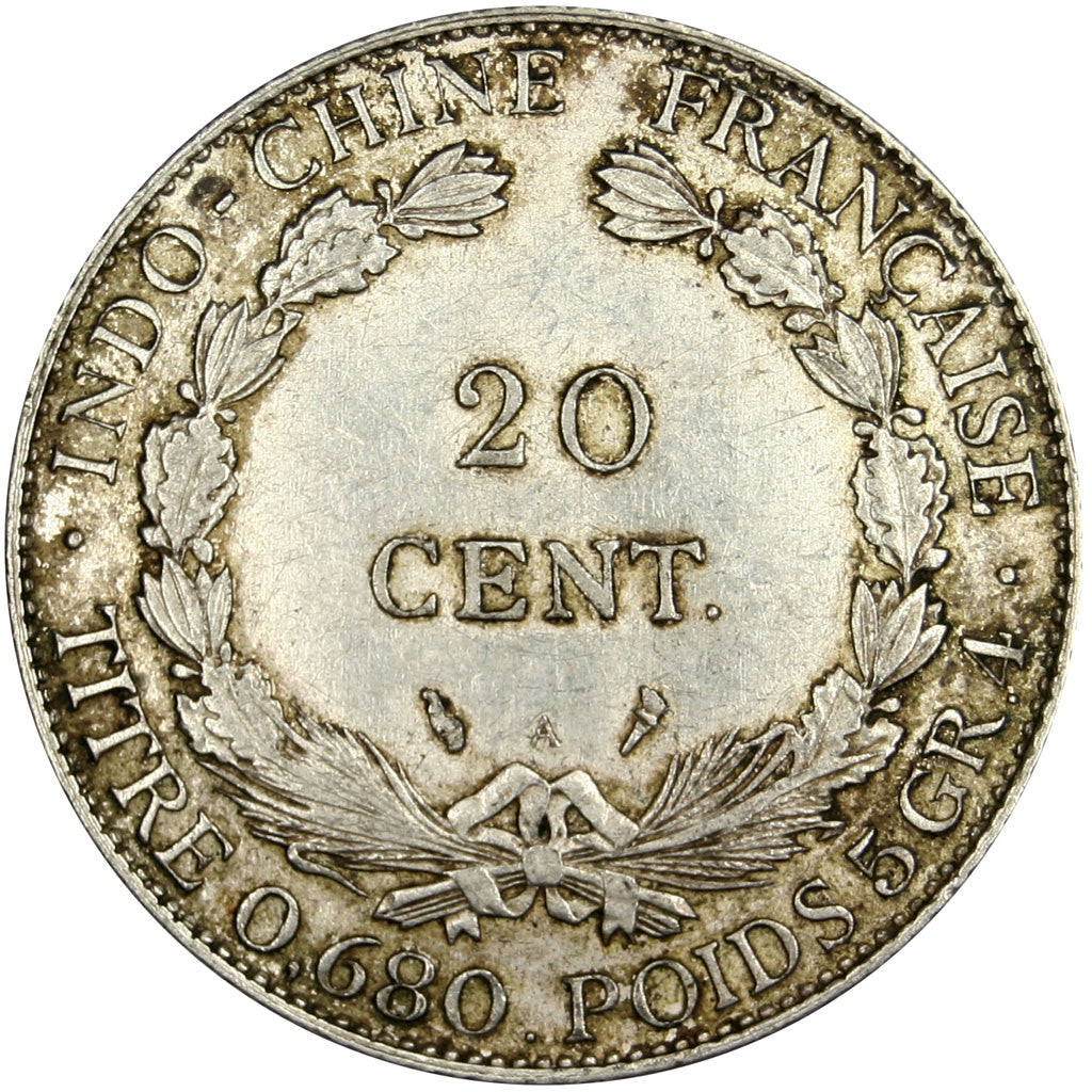 Coin, French Indochina, 20 Cents, 1922, Paris, AU(55-58), Silver, Lecompte:222