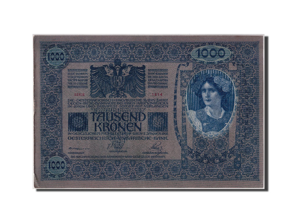 Austria, 1000 Kronen, Undated (1919), old date 1902-01-01, KM:59, EF(40-45)