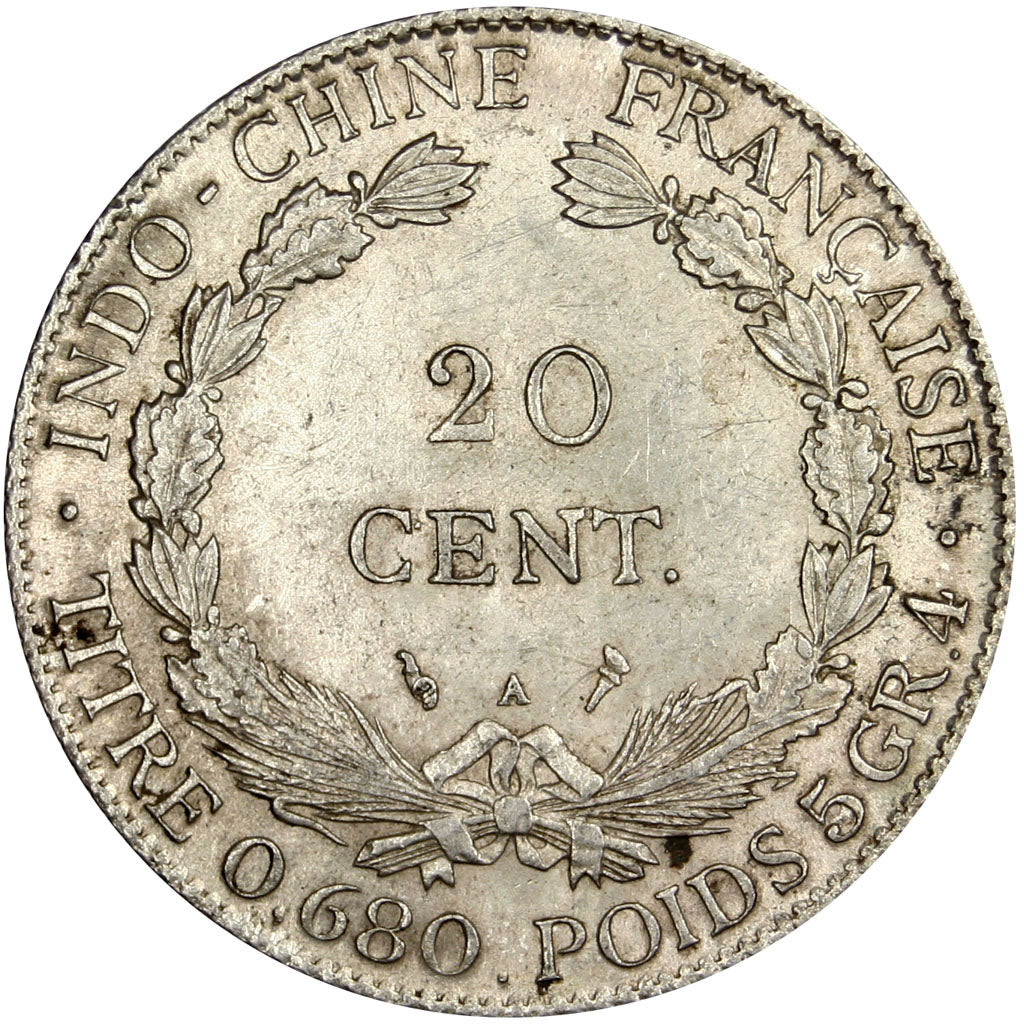 Indochine, 20 Cent, 1923, Paris, MS(63), Silver, Lecompte #223, 5.48