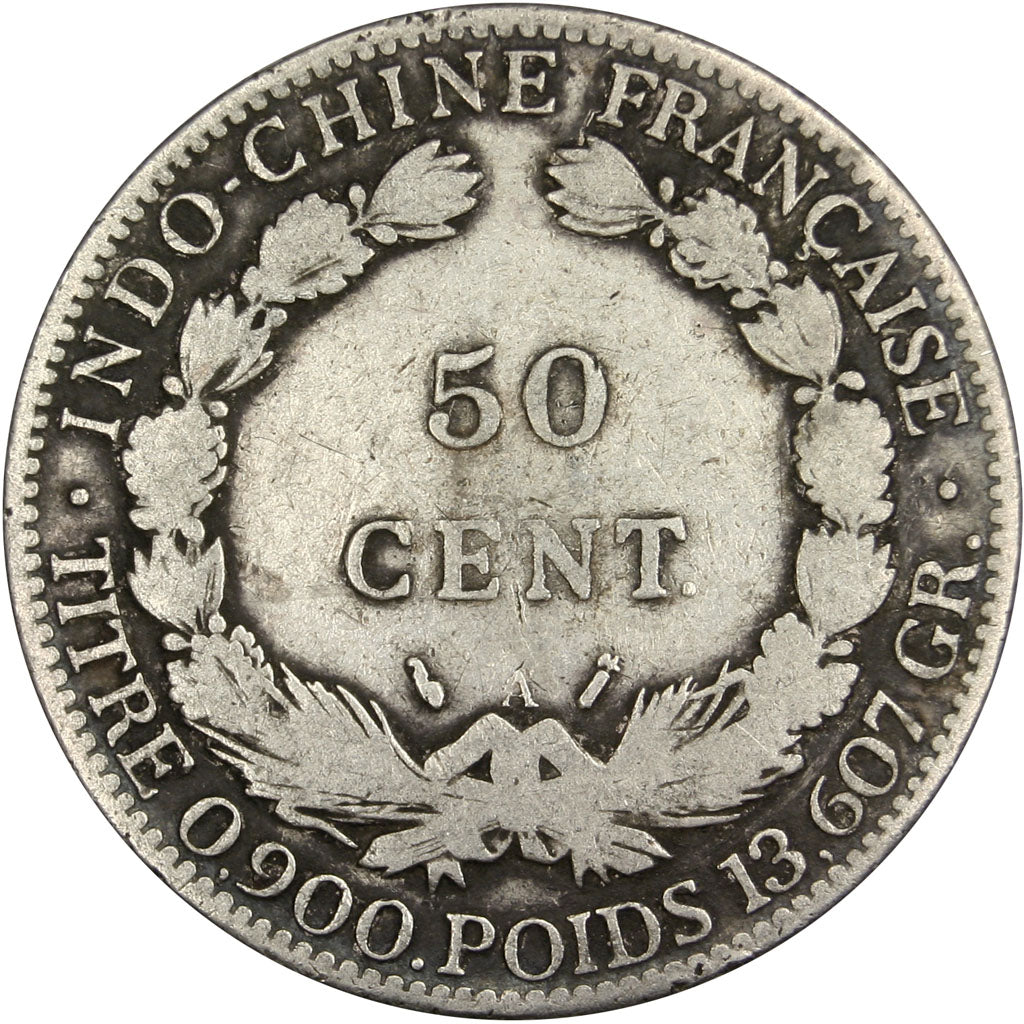 Indochine, 50 Cent, 1895, Paris, VF(30-35), Silver, Lecompte #257, 13.50