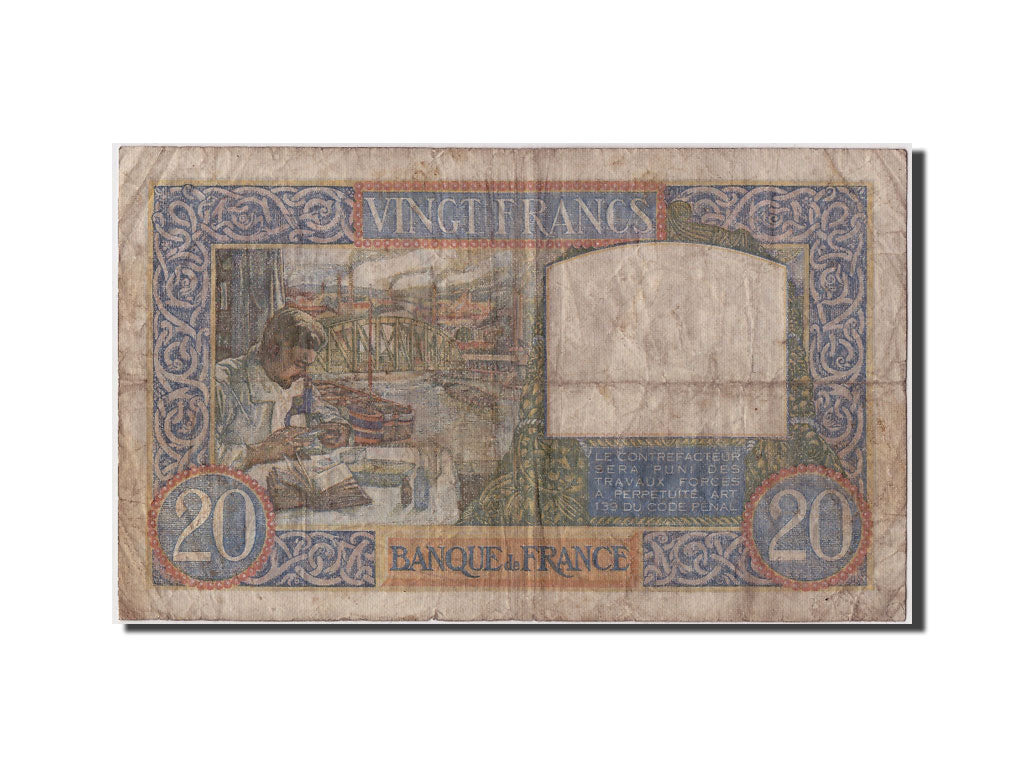 France, 20 Francs, 20 F 1939-1942 ''Science et Travail'', 1940, KM:92b, 1940-...