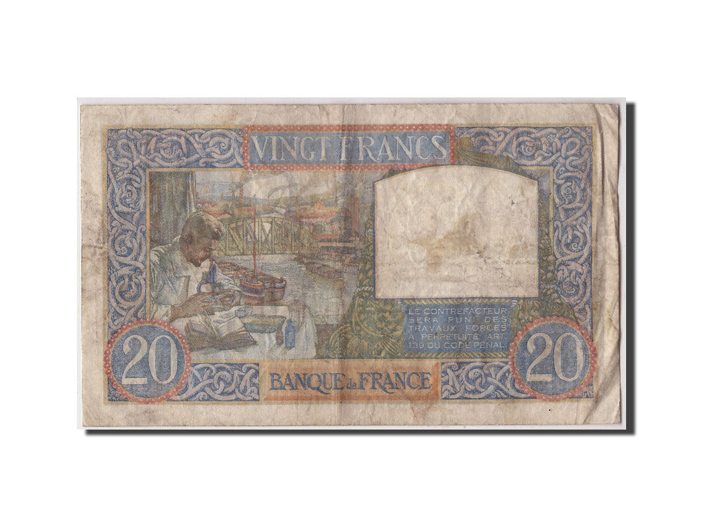 Banknote, France, 20 Francs, 20 F 1939-1942 ''Science et Travail'', 1940
