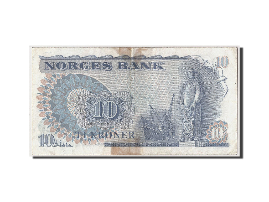 Norvegia, 10 Kroner, 1978, KM:36c, Undated, BB