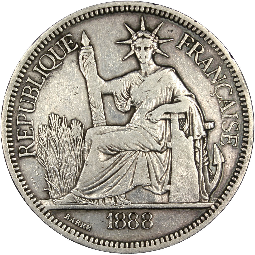 Indochine, 1 Piastre, 1888, Paris, EF(40-45), Silver, Lecompte #269, 27.13