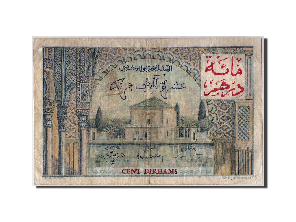 Morocco, 100 Dirhams on 10,000 Francs, 1955, 1955-04-28, KM:52, VF(20-25)