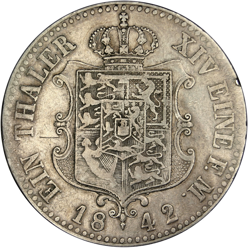 GERMAN STATES, Thaler, 1842, Clausthal, KM #197.1, EF(40-45), Silver, 22.15