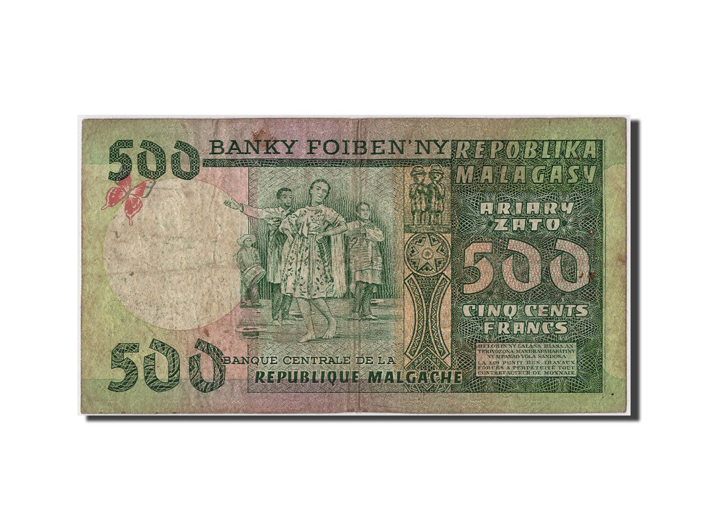 Madagascar, 500 Francs = 100 Ariary, Undated, KM:64a, Undated, VF(20-25)