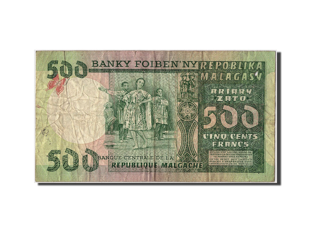 Madagascar, 500 Francs = 100 Ariary, Undated, KM:64a, Undated, VF(20-25)