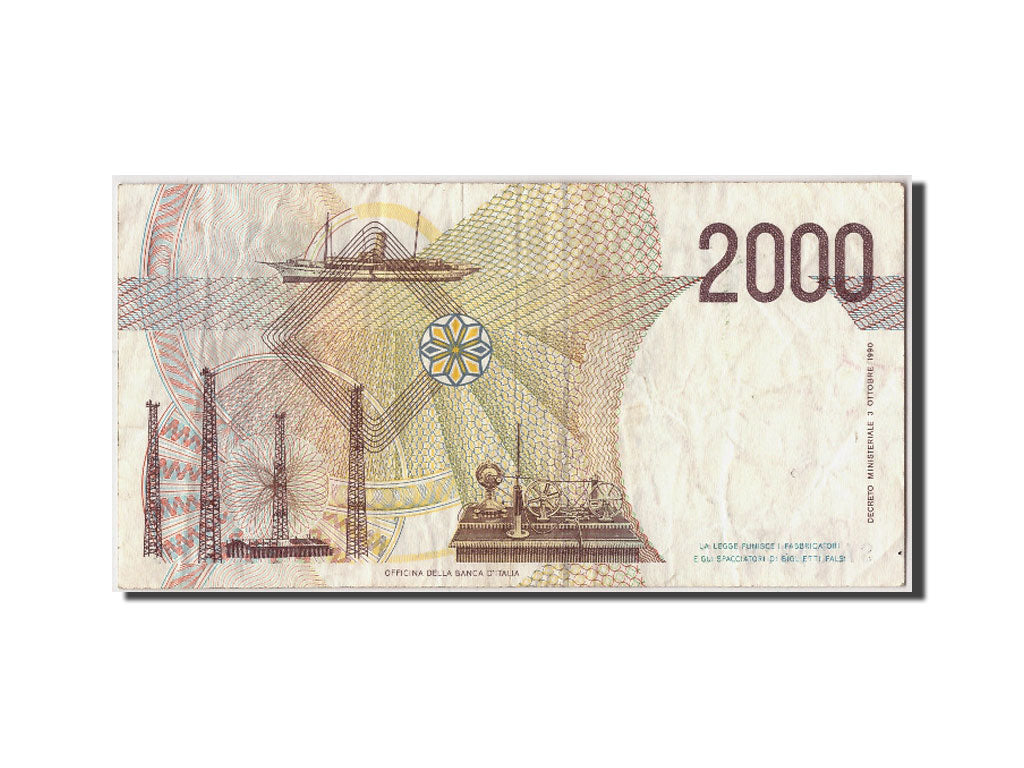 Banknote, Italy, 2000 Lire, D.1990, Undated, KM:115, VF(30-35)