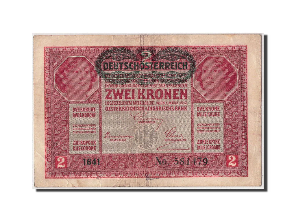 Billete, 2 Kronen, Undated (1919), Austria, KM:50, 1917-03-01, BC+