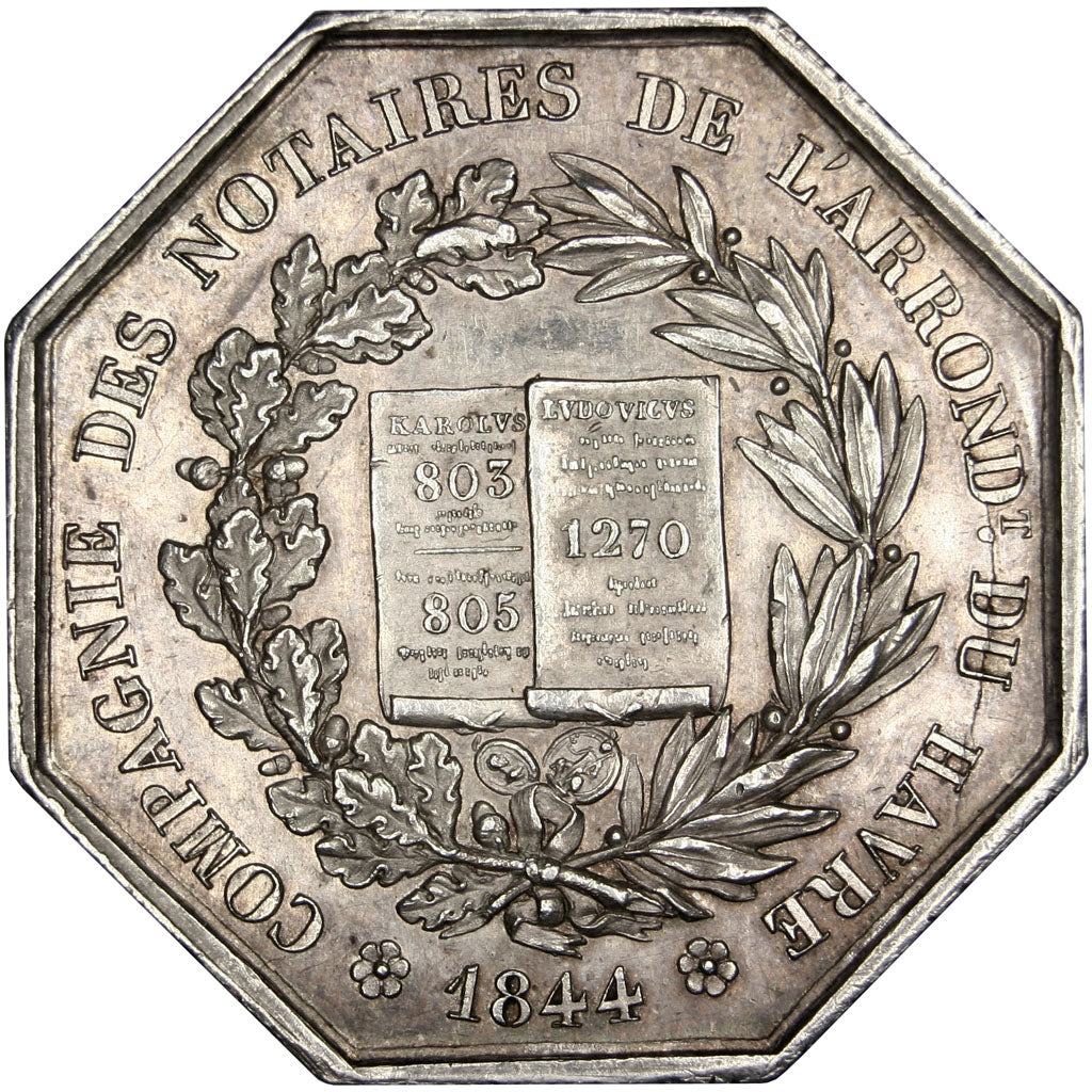 France, Notary, Token, 1844, MS(63), Dubois, Silver, Lerouge #146, 19.04