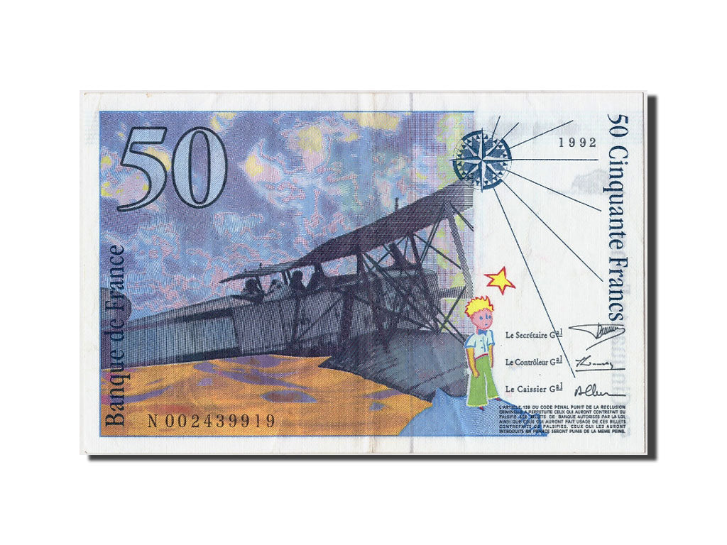 France, 50 Francs, 50 F 1992-1999 ''St Exupéry'', 1992, KM:157a, AU(55-58)
