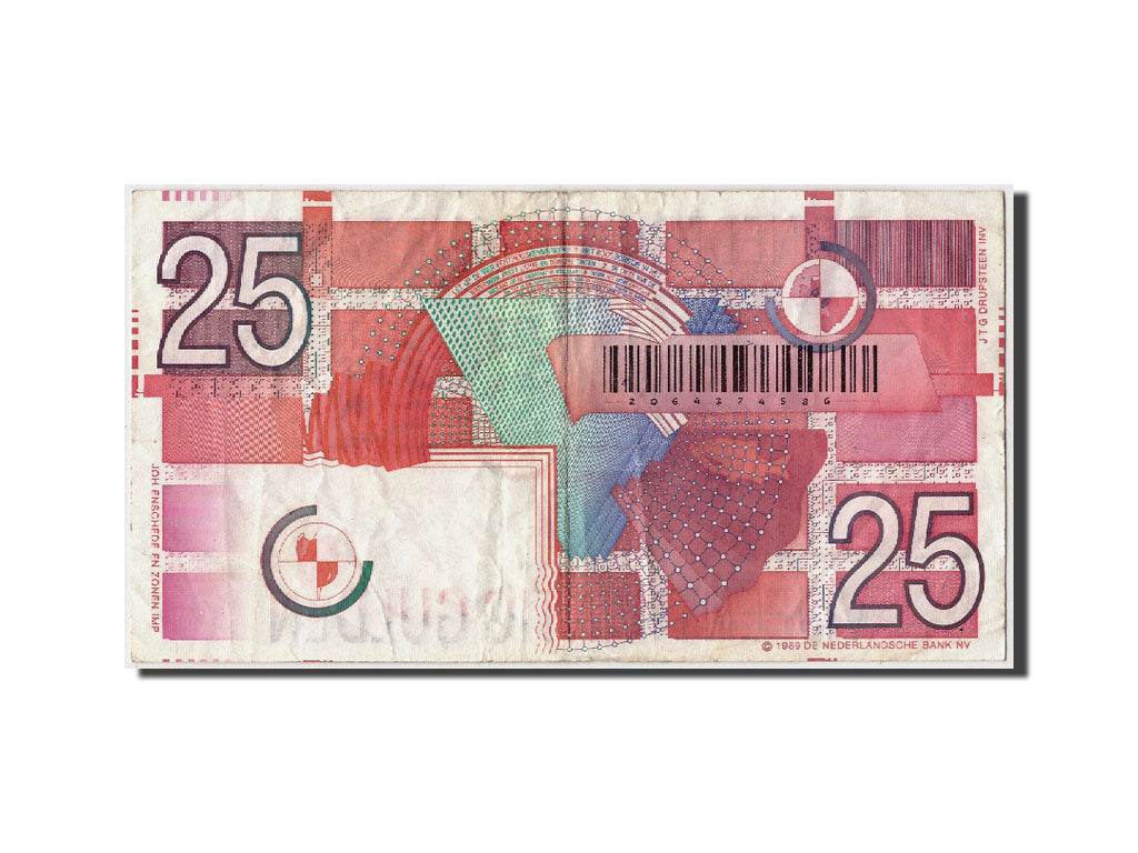 Netherlands, 25 Gulden, 1989, KM:100, 1989-04-05, VF(20-25)