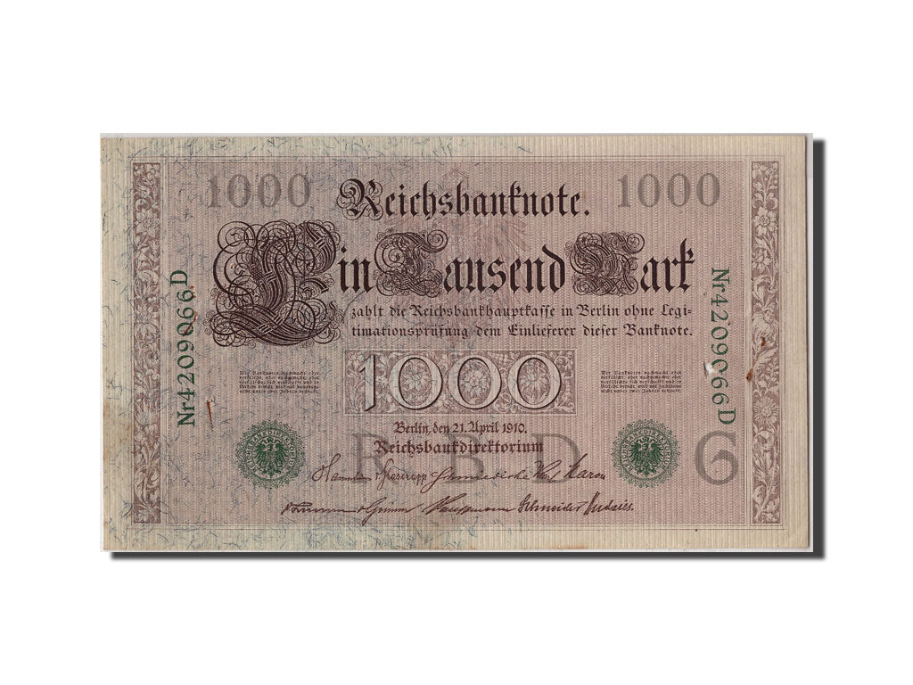 Germania, 1000 Mark, 1910, KM:45b, 1910-04-21, BB+