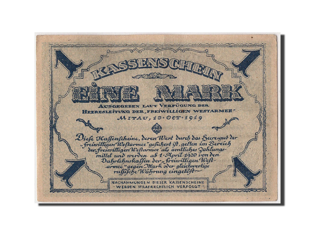 Banknote, Russia, 1 Mark, 1919, 1919-10-10, KM:S226b, AU(55-58)
