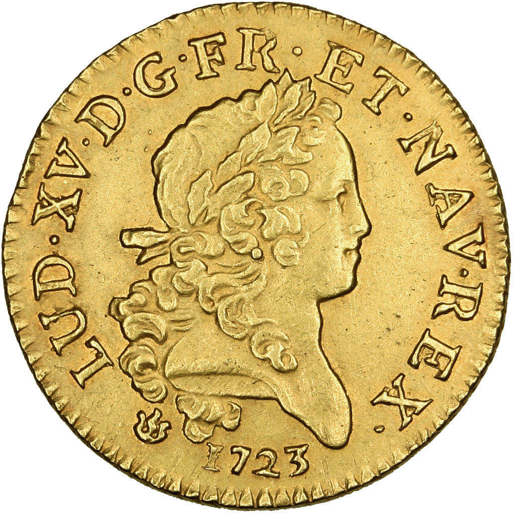 Coin, France, Louis XV, Louis d'or Mirliton, palmes courtes, 1723 Lyons