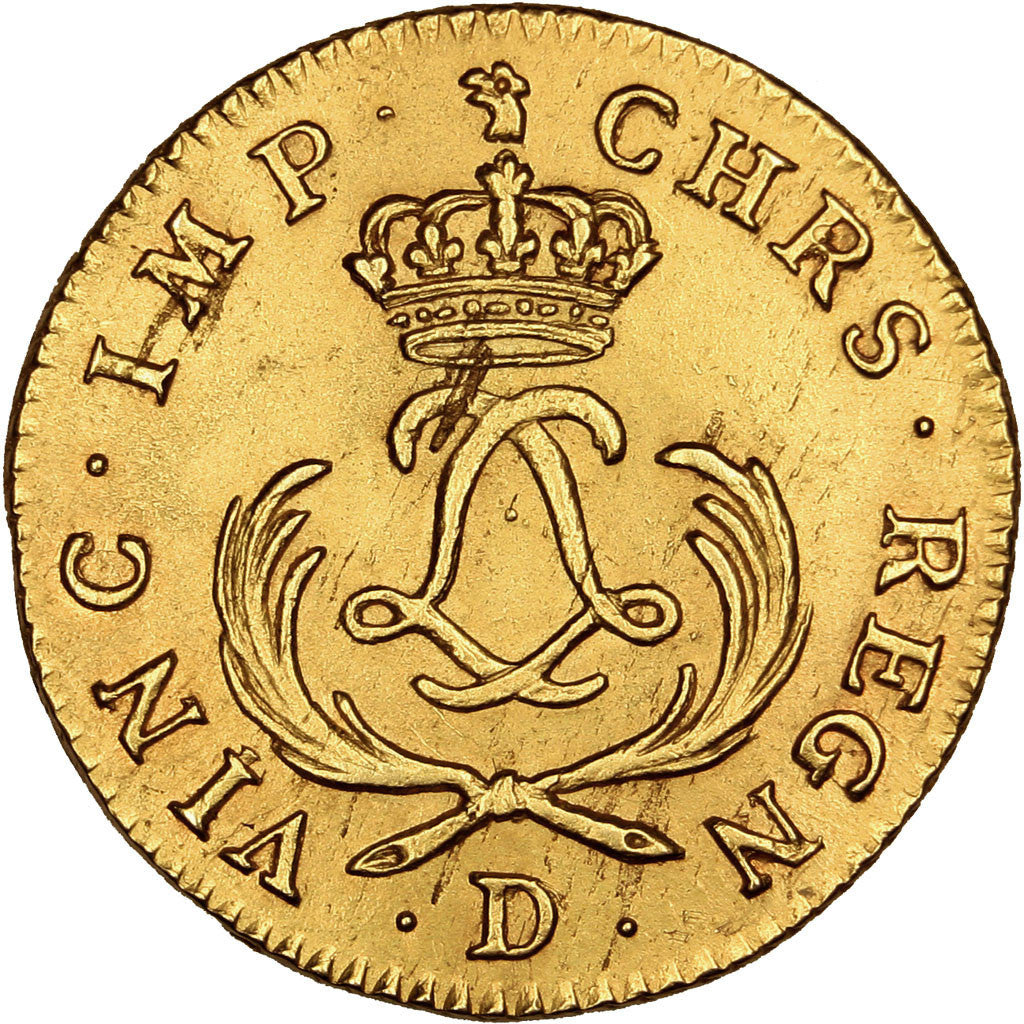 Coin, France, Louis XV, Louis d'or Mirliton, palmes courtes, 1723 Lyons
