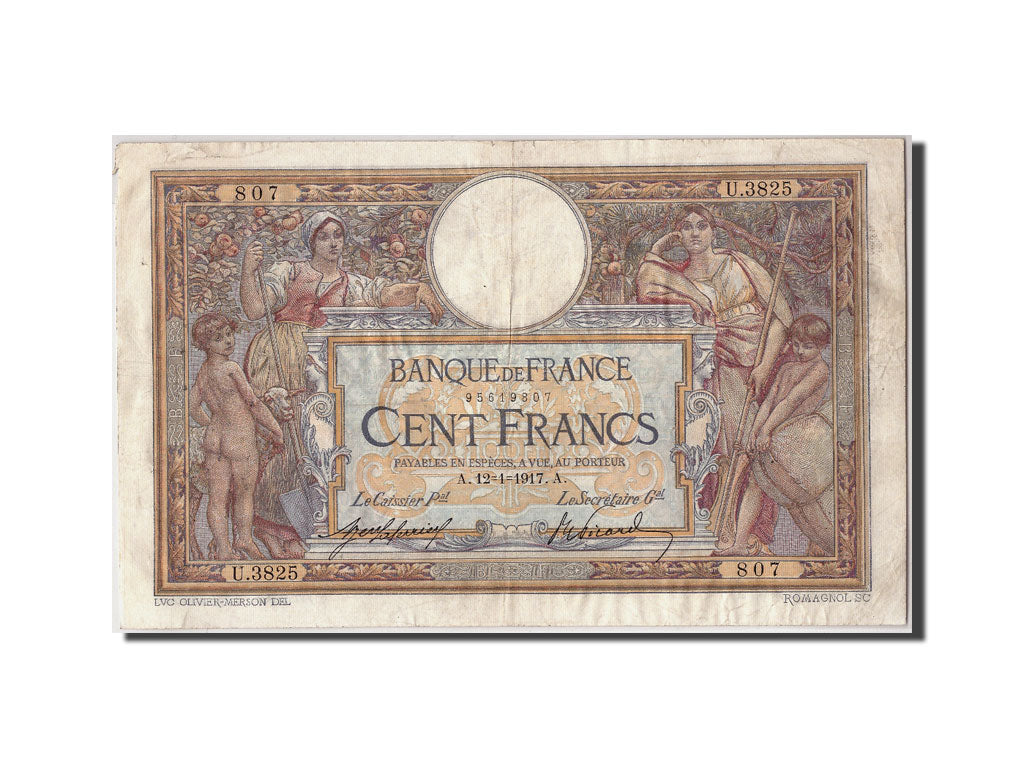 Banknote, France, 100 Francs, 100 F 1908-1939 ''Luc Olivier Merson'', 1917