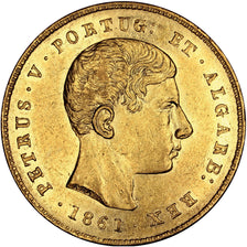 PORTUGAL, 5000 Reis, 1861, KM #505, AU(55-58), Gold, 8.85