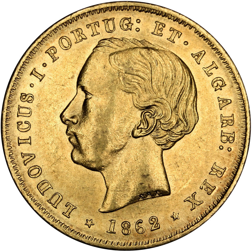 PORTUGAL, 5000 Reis, 1862, KM #508, AU(55-58), Gold, 8.91