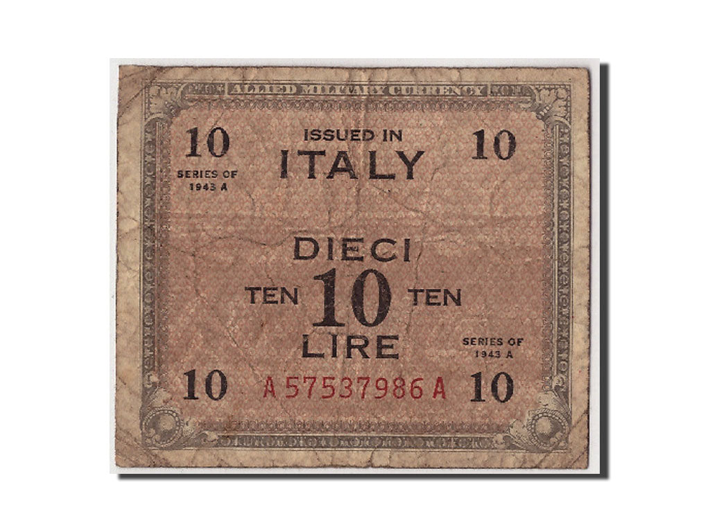 Banknote, Italy, 10 Lire, 1943A, Undated, KM:M19a, VG(8-10)