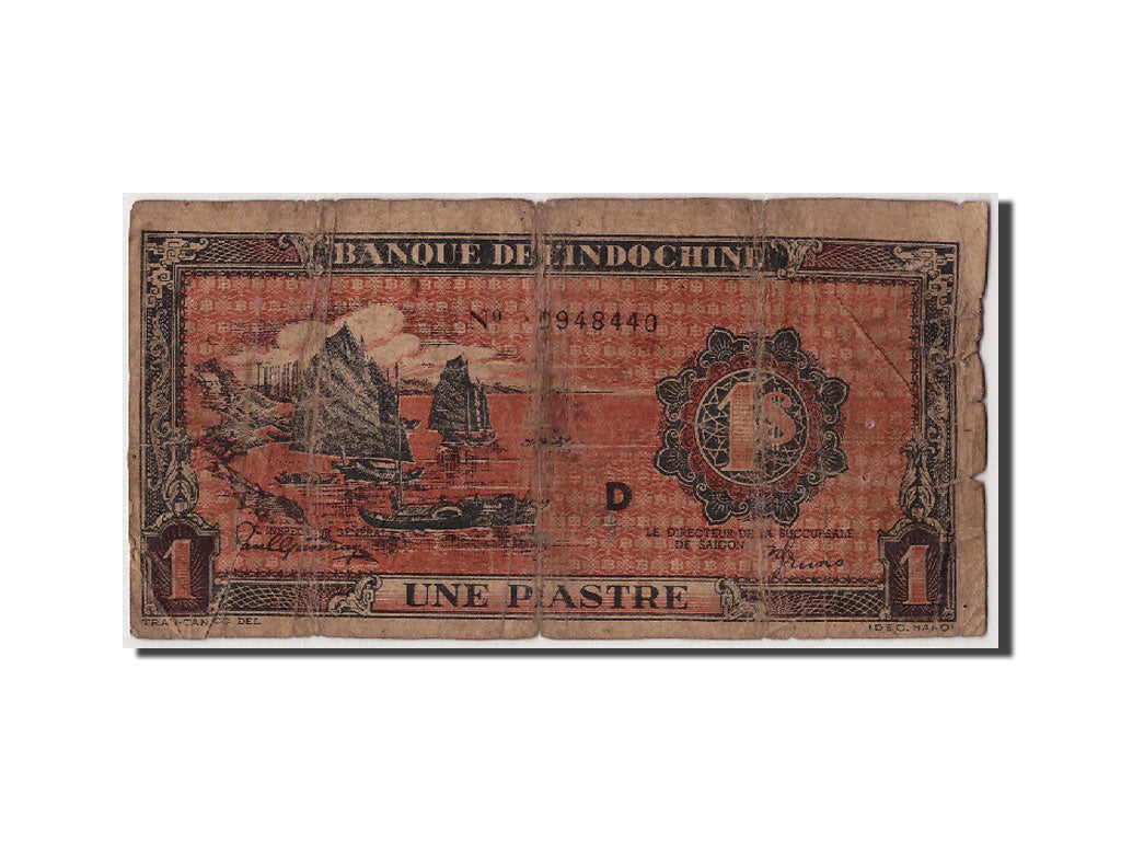 FRENCH INDO-CHINA, 1 Piastre, Undated (1942-45), KM:58a, VG(8-10)