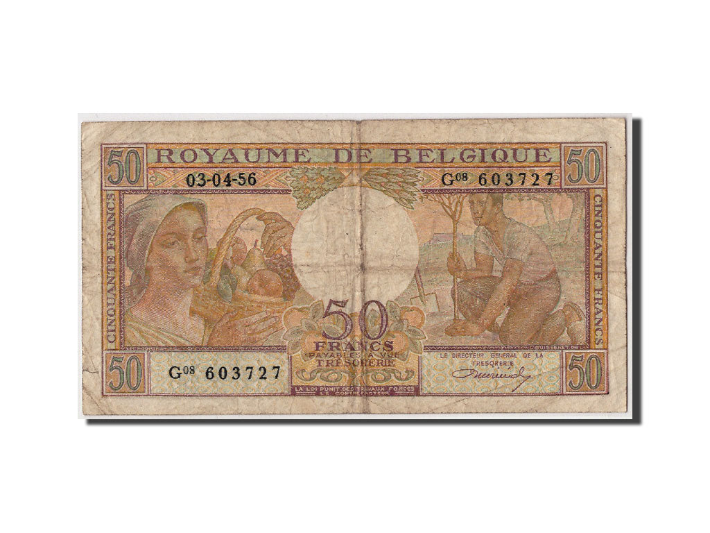 Billet, Belgique, 50 Francs, 1956, 1956-04-03, KM:133b, B+